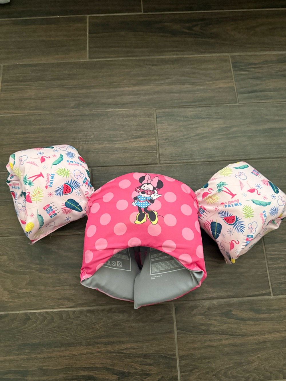 Disney Pink Minnie Mouse Polka Dot Swim Vest with Tropical Arm Bands
